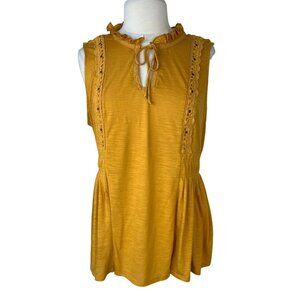Terra & Sky Sleeveless Blouse Womens Size 1X Mustard Yellow Tie Front